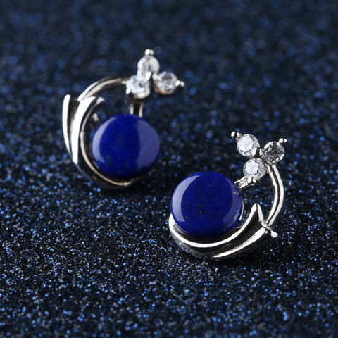 Natural Lapis Lazuli Ear Studs,925 Sterling Silver