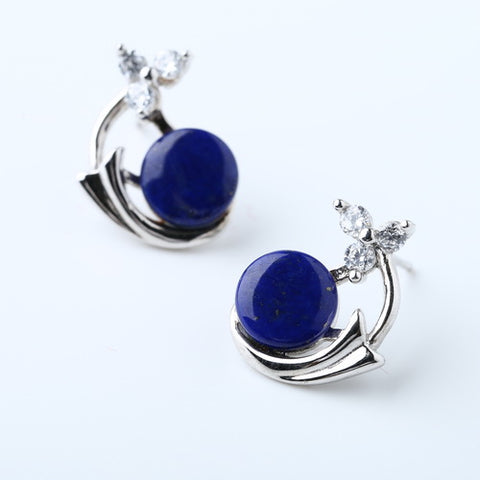 Natural Lapis Lazuli Ear Studs,925 Sterling Silver