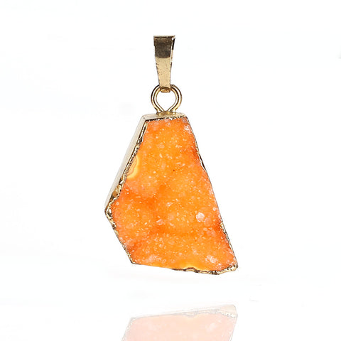 New! Gold Plated Crystal cluster Stone Orange Pendant Jewelry for Women, 27x17x8mm, 5.7g - MyGemGarden