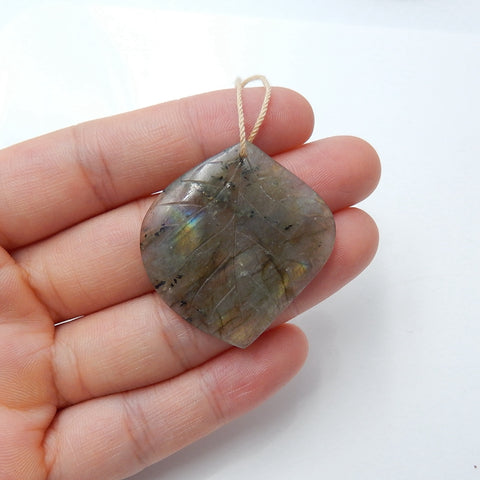 Natural Labradorite carved leaf Pendant Bead, 36x34x4mm, 6.1g - MyGemGarden