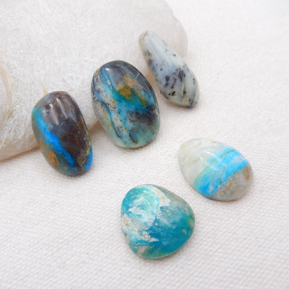 5 pcs Natural Blue Opal Cabochons 19x18x6mm, 27x20x7mm, 16.5g