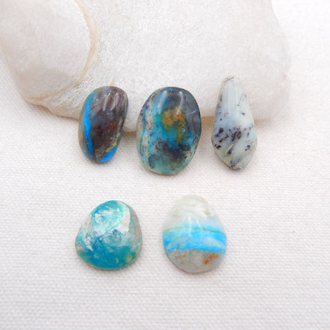 5 PCS Natural Blue Opal Cabochons 19x18x6mm, 27x20x7mm, 16.5g