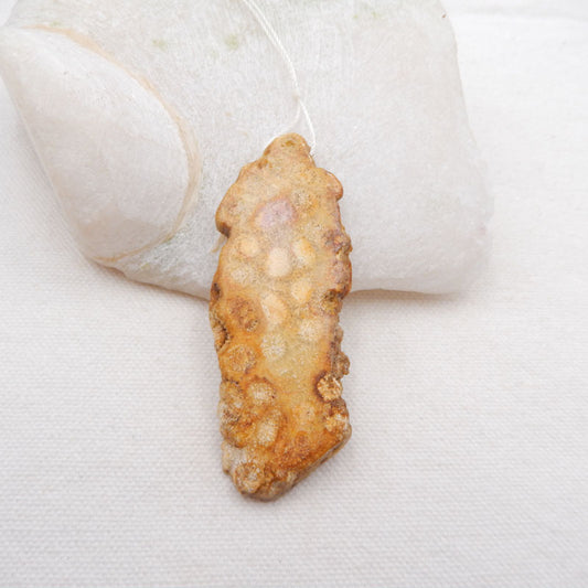 Perle pendentif percée en corail fossile indonésien naturel, 76 x 27 x 9 mm, 27,3 g