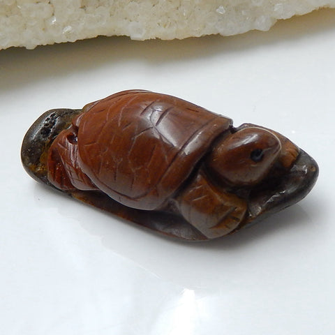 Handmade Warring States Red Agate Carved tortoise Cabochon, 42x19x15mm, 15.2g - MyGemGarden