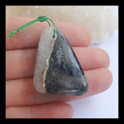 Fluorite With Rainbow Iron Pyrite Gemstone Pendant Bead, 33x25x9mm, 10.3g - MyGemGarden