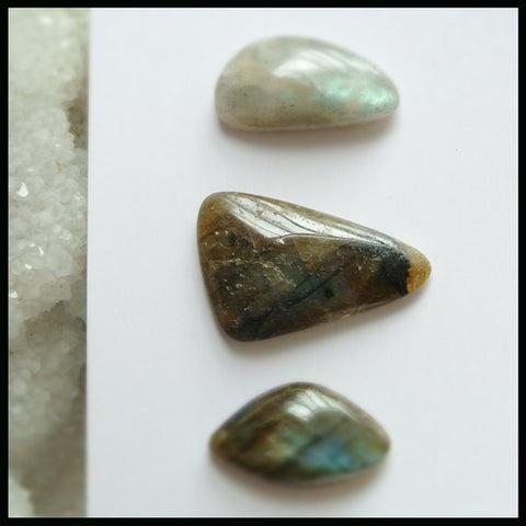 3PCS Natural Labradorite Gemstone Cabochon 28x18x5mm,22x13x6mm,8.75g - MyGemGarden