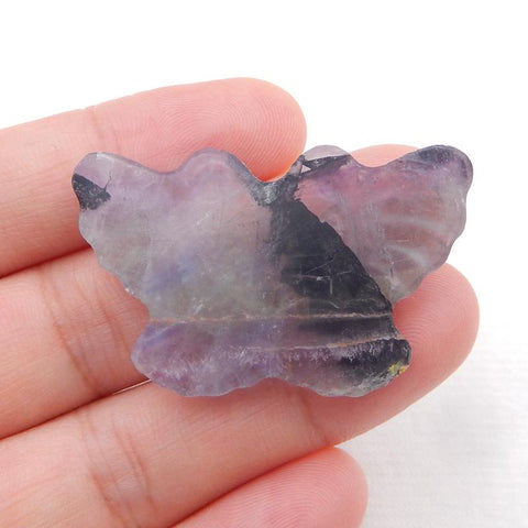 Handmade Carved Fluorite Butterfly Gemstone Cabochon, 39x24x6mm, 9.5g