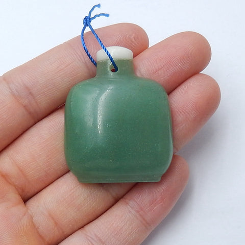 Perle pendentif en aventurine verte, 37 x 30 x 8 mm, 14,4 g