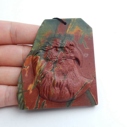 New design Multi-Color Picasso jasper Carved Gemstone Pendant Bead, 64x57x10mm, 55.2g - MyGemGarden