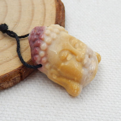 Mookaite Jasper Carved buddha head Pendant Bead, 24x17x9mm, 5.1g - MyGemGarden