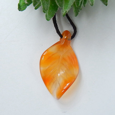 Red agate Carved leaf Pendant Bead, 20x11x2mm, 0.6g - MyGemGarden