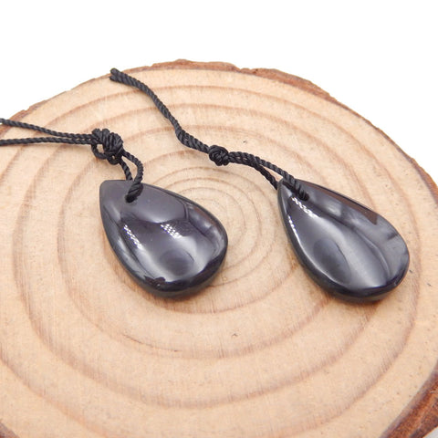 Paire de boucles d'oreilles en forme de goutte d'obsidienne, pierre pour la fabrication de boucles d'oreilles, 19X12X4mm, 2.9g