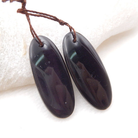 Paire de boucles d'oreilles ovales en obsidienne, pierre pour la fabrication de boucles d'oreilles, 29x12x4mm, 4.26g