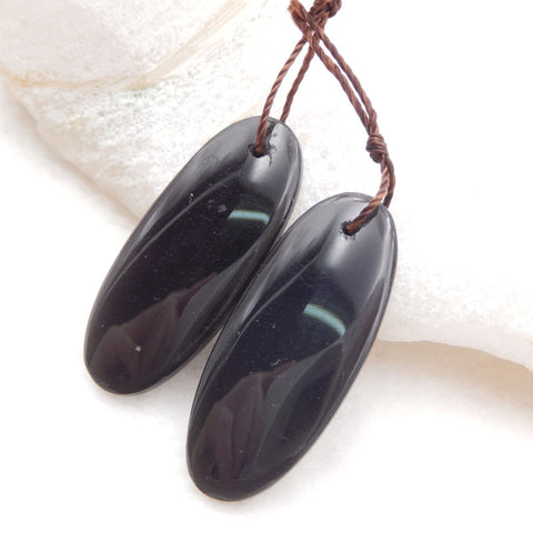 Paire de boucles d'oreilles ovales en obsidienne, pierre pour la fabrication de boucles d'oreilles, 29x12x4mm, 4.26g