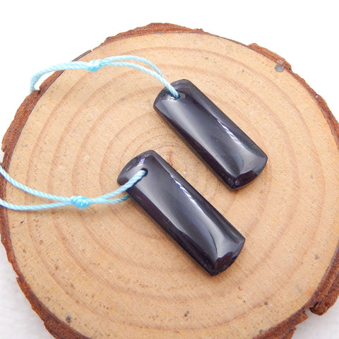 Paire de Boucles d'Oreilles Rectangulaires en Obsidienne Naturelle, 25x9x4mm, 3.5g