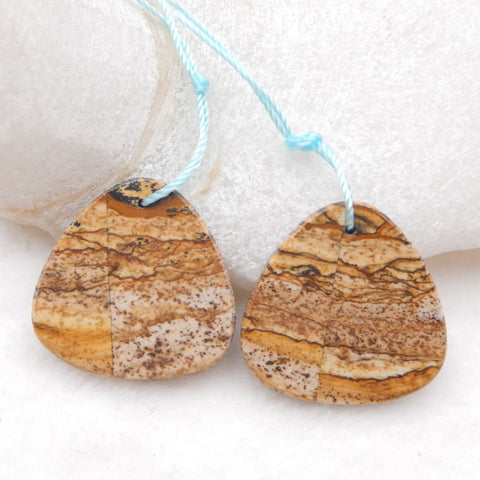 1 paire de boucles d'oreilles en pierres précieuses de jaspe en forme de triangle naturel, 24 x 23 x 3 mm, 7,3 g