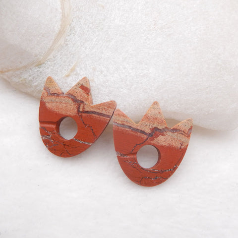 Natural Red River Jasper Earring Beads 25x24x3mm, 5.1g