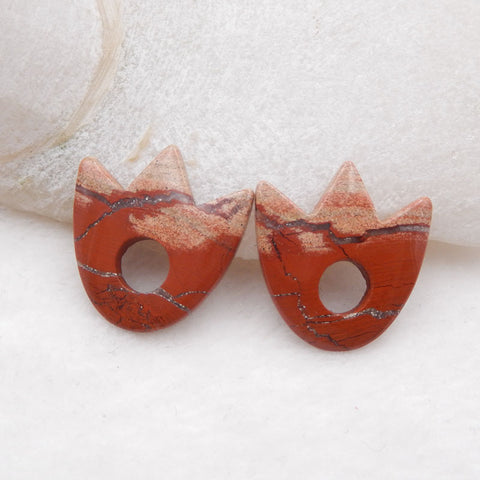 Paire de boucles d'oreilles en jaspe de rivière rouge naturel, pierre pour la fabrication de boucles d'oreilles, 25x24x3mm, 5.13g