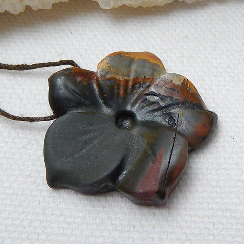 Natural Multi-Color Picasso jasper Carved Flower Drilled Pendant Bead, 29x28x5mm, 5.3g - MyGemGarden