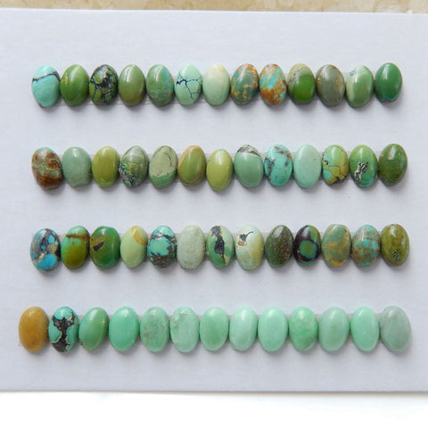 52 PCS Natural Oval Turquoise Flatback Gemstone Cabochons, 6x4x2mm, 4.3g - MyGemGarden