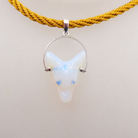 1 pendentif en argent 925 avec tête de loup sculptée à la main en opalite, 21 x 12 x 9 mm, 4,2 g.