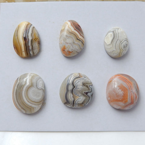 6 PCS Natural Crazy Lace Rosetta Stone Agate Flatback Gemstone Cabochons, 15x11x4mm, 13x10x4mm, 6.5g - MyGemGarden