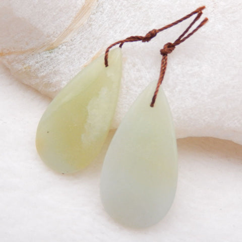 Boucles d'oreilles Teardrop Nephrite Jade Stone Pair, pierre pour la fabrication de boucles d'oreilles, 30x15x4mm, 5.1g