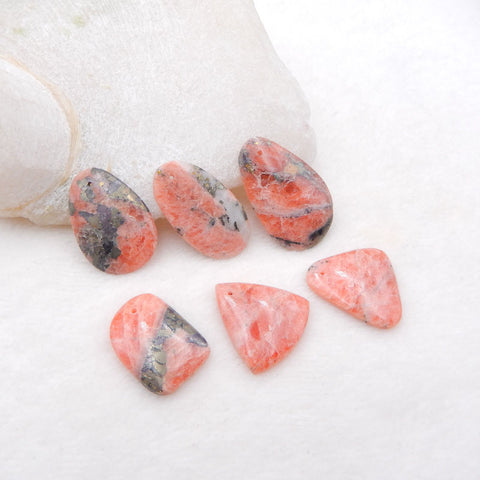 6 PCS Natural Argentina Rhodochrosite Cabochons 34x22x4mm, 24x17x4mm, 26.4g