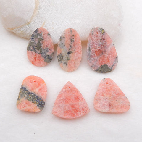 6 PCS Natural Argentina Rhodochrosite Cabochons 34x22x4mm, 24x17x4mm, 26.4g