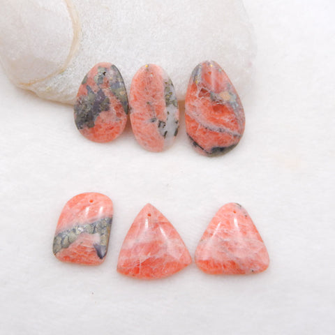 6 PCS Natural Argentina Rhodochrosite Cabochons 34x22x4mm, 24x17x4mm, 26.4g