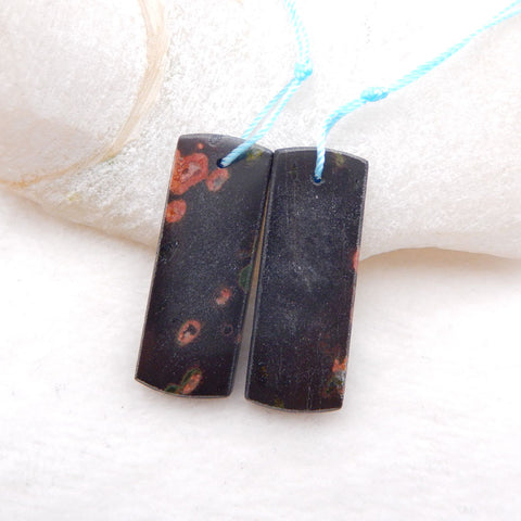 Paire de boucles d'oreilles en pierres précieuses de jaspe pavot rectangle naturel, boucles d'oreilles en pierres précieuses bricolage, 33X12X4mm, 8.7g