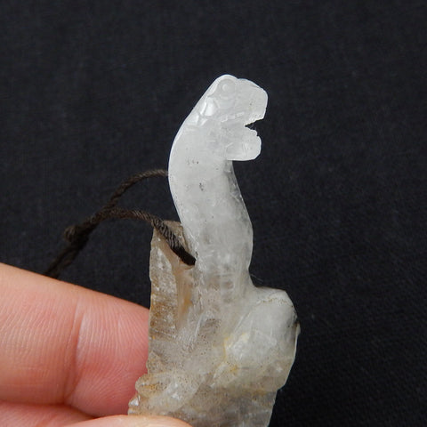 Natural ghost quartz hand carved snake pendant bead, 59x23x14mm, 14.5g - MyGemGarden