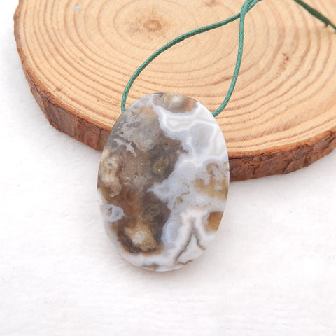 Naturel Exquis Multicolore Sculpté Ocean Jasper Ovale Gemstone Pendentif Perle, 28x38x7mm, 12g