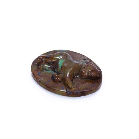 Natural Green Tree Turquoise Carved Leopard Pendant Bead, 52x42x9mm, 24.1g - MyGemGarden