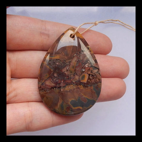 Jasper Gemstone Teardrop Pendant Bead, 46x33x7mm, 15.8g - MyGemGarden