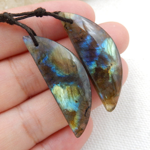 New! Labradorite Earrings Pair, stone for Earrings making, 36x13x5mm, 7.6g - MyGemGarden