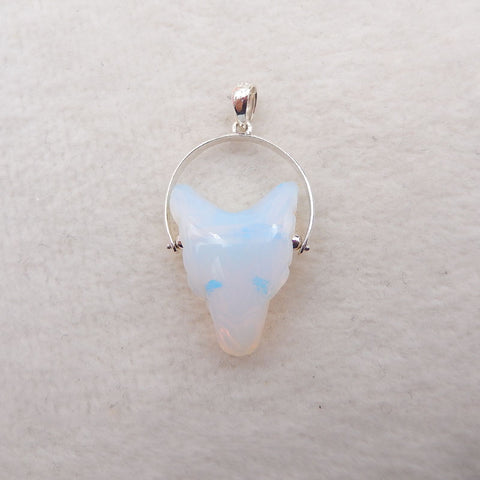 Opalite Carved wolf head Pendant with 925 Sterling Silver 21x12x9mm, 4.2g