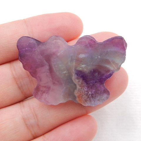 Handmade Carved Fluorite Butterfly Gemstone Cabochon, 39x25x6mm, 11.9g