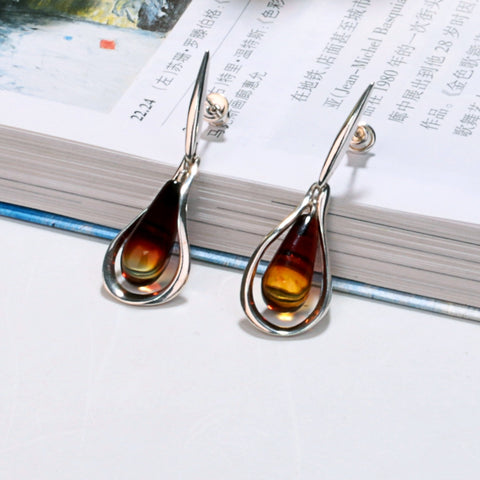 New Design Hot Sale 925 Silver with Natural Amber Gemstone Earrings 6.7g - MyGemGarden