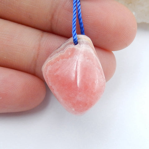 Natural Argentina Rhodochrosite Drilled Gemstone Pendant Bead, 21x18x12mm, 6.3g - MyGemGarden