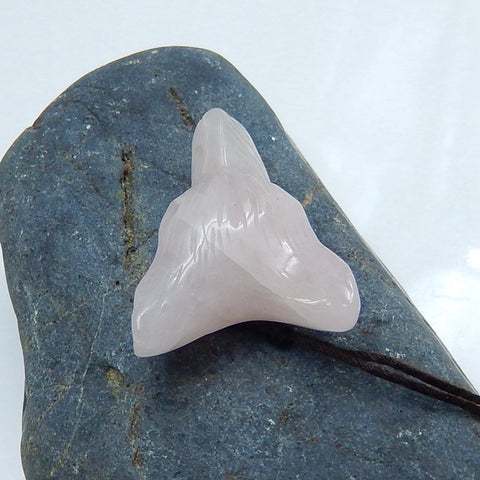 Rose Quartz Carved Wolf Head Pendant Bead, 31x23x13mm, 8.5g - MyGemGarden