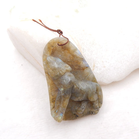 Sculpture de pendentif d'ornement de loup de pierre gemme de Labradorite, 47X31X15mm, 23.56g