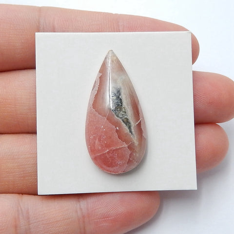 Natural Argentina Rhodochrosite Teardrop Gemstone Cabochon, 30x15x6mm, 5.4g - MyGemGarden