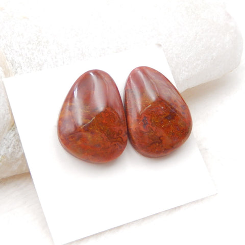 Paire de cabochons en agate rouge des États en guerre naturels, 22 x 15 x 6 mm, 6,5 g