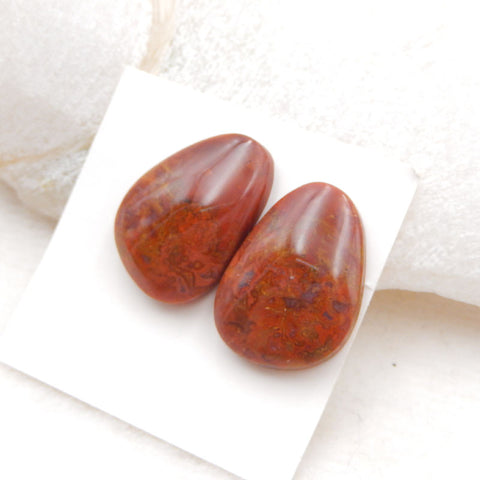 Paire de cabochons en agate rouge des États en guerre naturels, 22 x 15 x 6 mm, 6,5 g