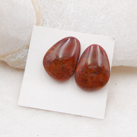 Paire de cabochons en agate rouge des États en guerre naturels, 22 x 15 x 6 mm, 6,5 g