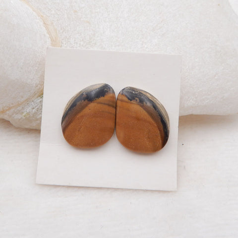 Natural Biggs Jasper Cabochons Paired 19X15X3mm, 3.7g