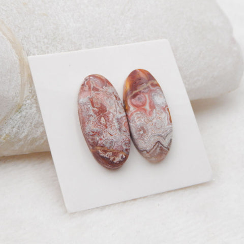 Natural Crazy Lace Agate Cabochons Paired  24X11X4mm, 3.4g