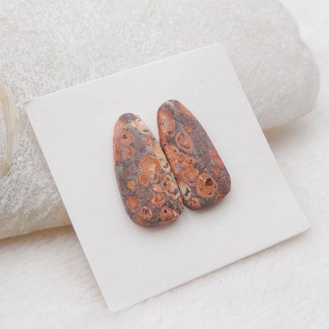 Natural Rhyolite Bird's Eye Jasper Cabochons Paired 20X10X3mm, 1.5g