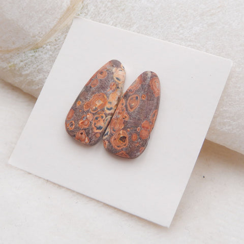 Natural Rhyolite Bird's Eye Jasper Cabochons Paired 20X10X3mm, 1.5g